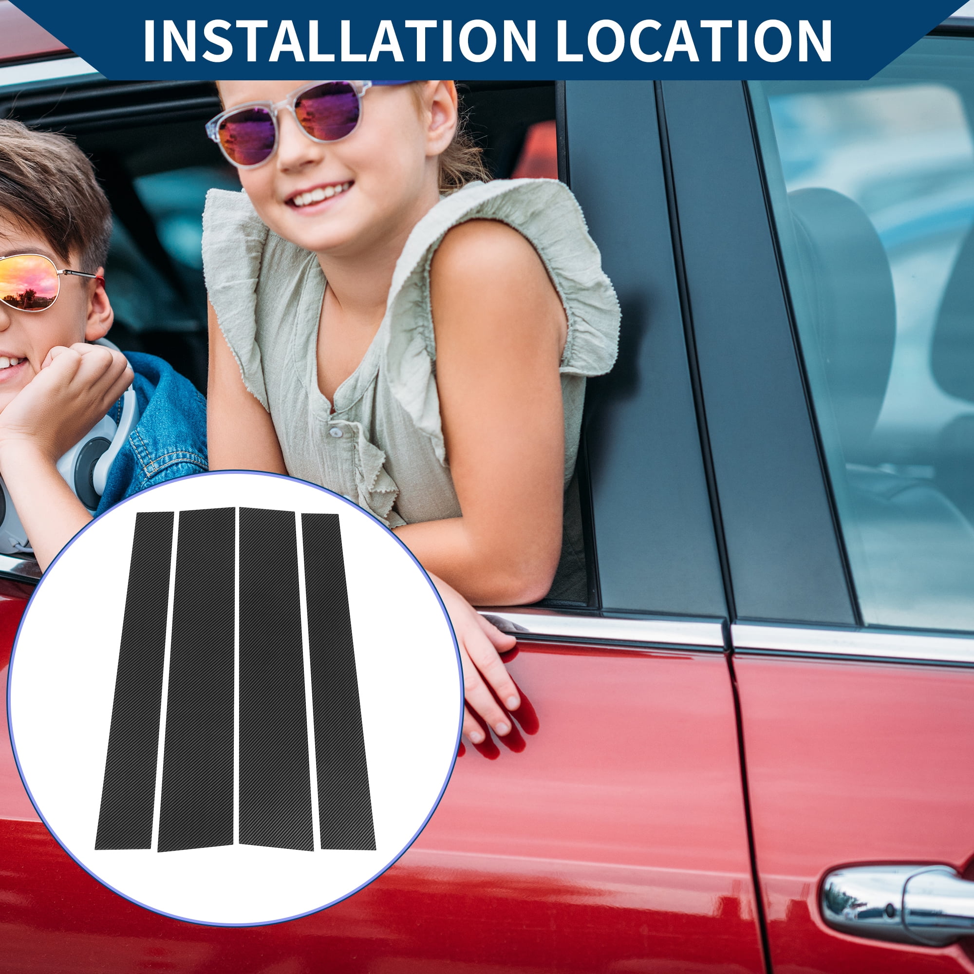 Unique Bargains 4Pcs Window Trim For Toyota Tundra 2007-2020 Black Carbon Fiber