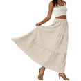 thumbnail image 4 of Womens Floral Midi Skirt with Pockets High Elastic Waist Flowy Ruffle Casual Summer Boho Aline Skirts Khaki XL, 4 of 6