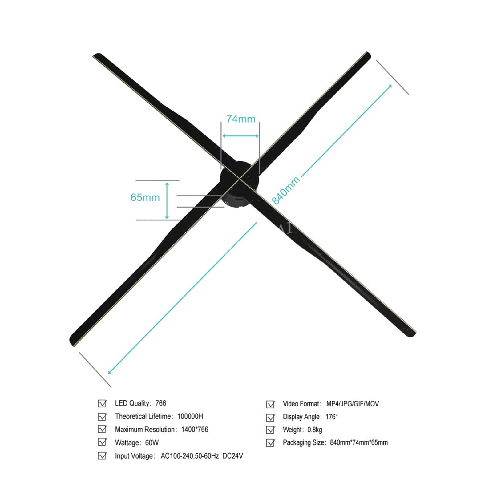 Upgrade 84cm Wifi 3D Hologram Projector Light Advertising Display LED Fan Holographic Imaging Lamp 3D Remote Hologram Player ,High-Definition Presentation