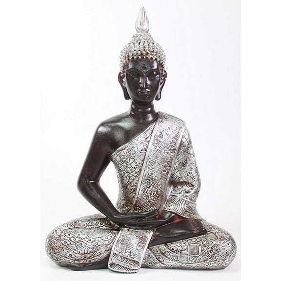 ERROR Feng Shui 11" Silver Black Thai Meditating Buddha Home Decor Statue New