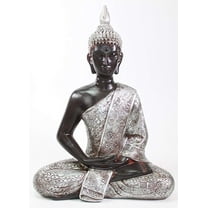 ERROR Feng Shui 11" Silver Black Thai Meditating Buddha Home Decor Statue New