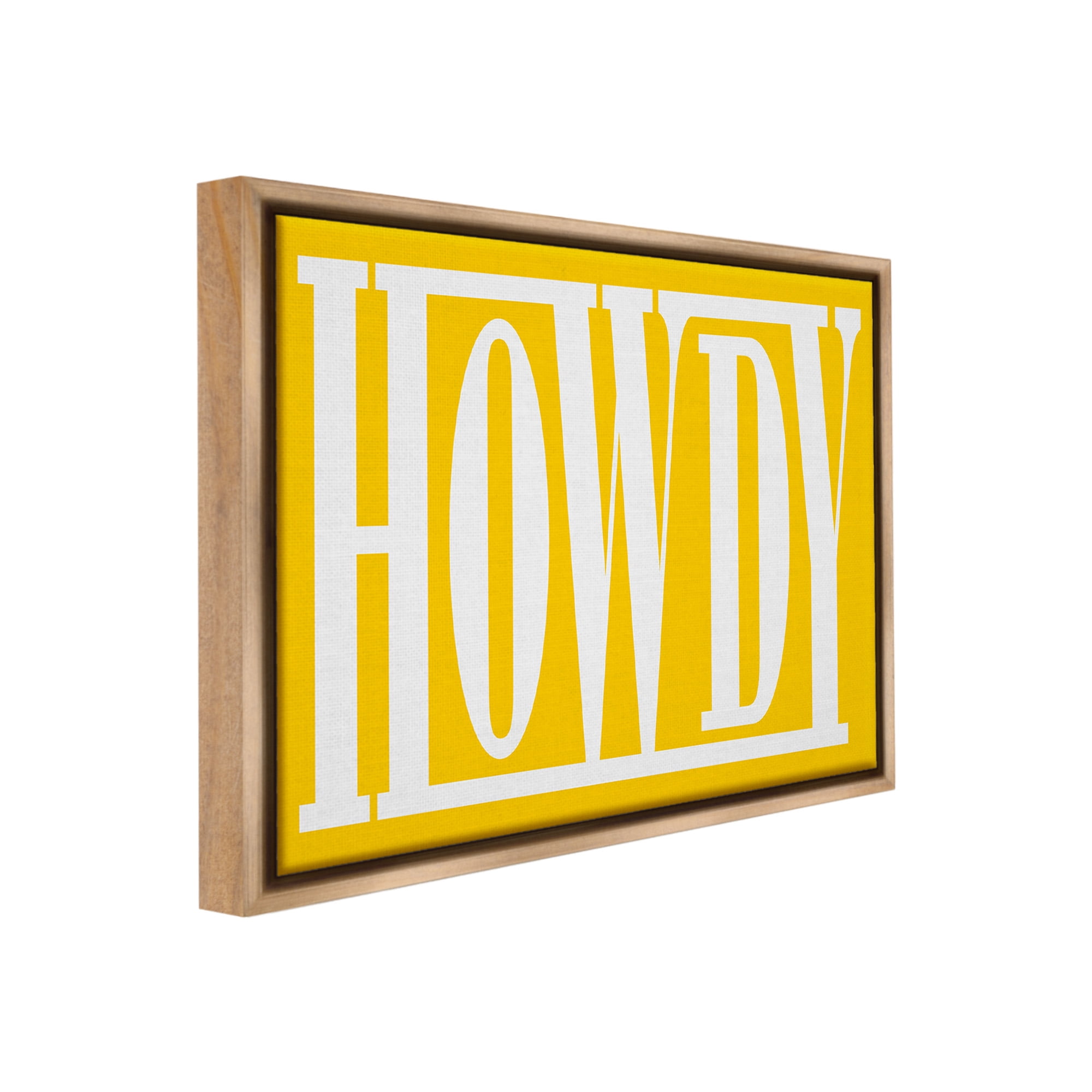 Stupell Industries Howdy Phrase on Yellow Typography Painting Brown Floater Framed Canvas Art Print Wall Art, 21 x 17