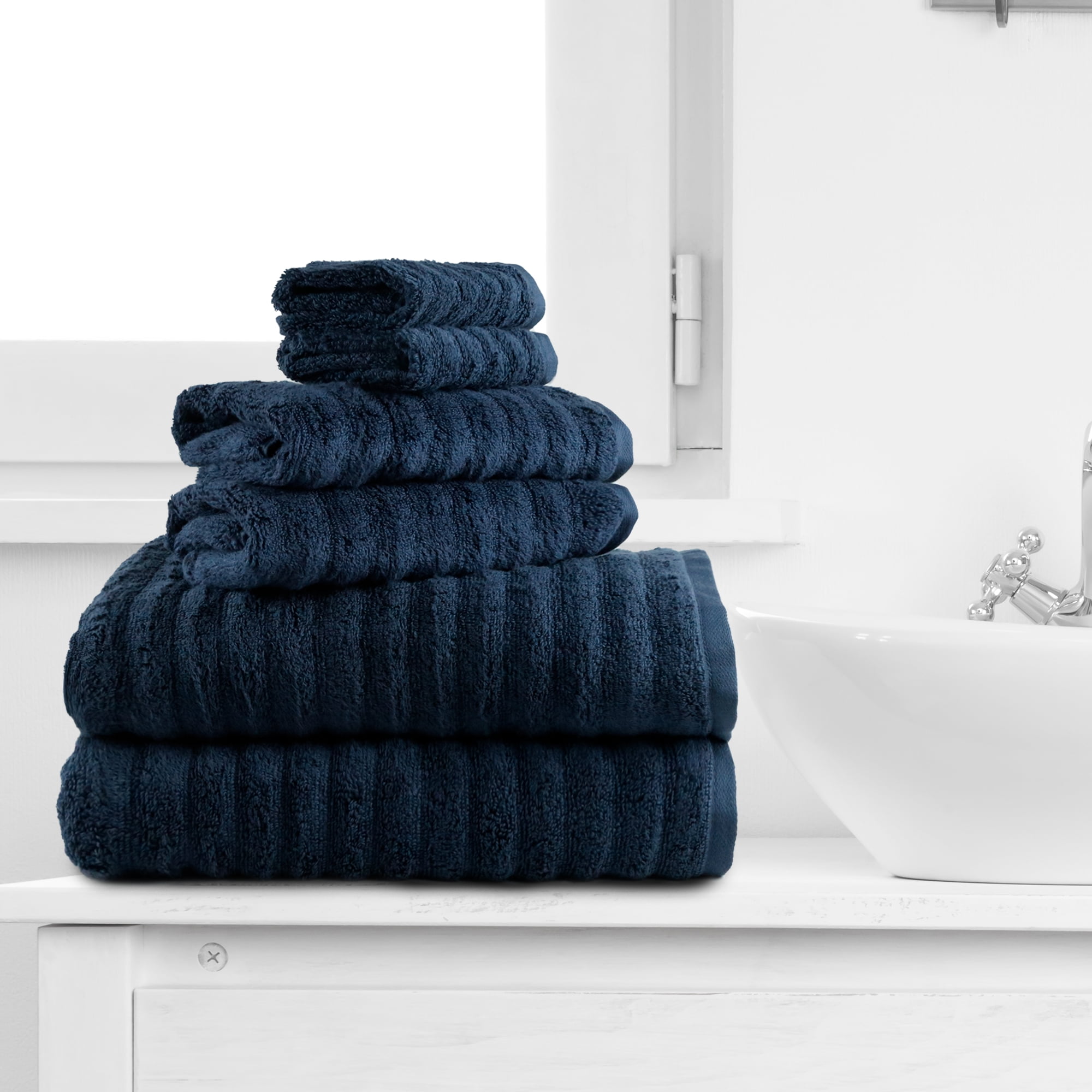 Mainstays Performance Textured Hand Towel, 26" x 16", Washed Indigo