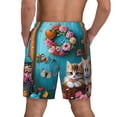thumbnail image 4 of Goofa Whimsical Cats and Flowers Scene Printed Men's Swim Trunks Board Shorts Quick Dry Mens Swimming Trunks with Compression Liner,Breathable Fit Hawaii Beach Shorts-3X-Large, 4 of 9