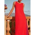 thumbnail image 6 of Yunliwuli Women's Midi Tank Dress Loose Side Ric Rac Split Round Neck Sleeveless Casual Dress for Summer, 6 of 7