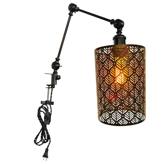 Kiven Dimmable Clip-on Desk Lamp, 1-Light Black Hollow-Carved Design Nightstand Lamp with Flexible Arm, 8.2FT Plug in Cord, Decorative Clamp Lamp for Office Home Bookshelf Bedside E26 Sokcet DZ0293