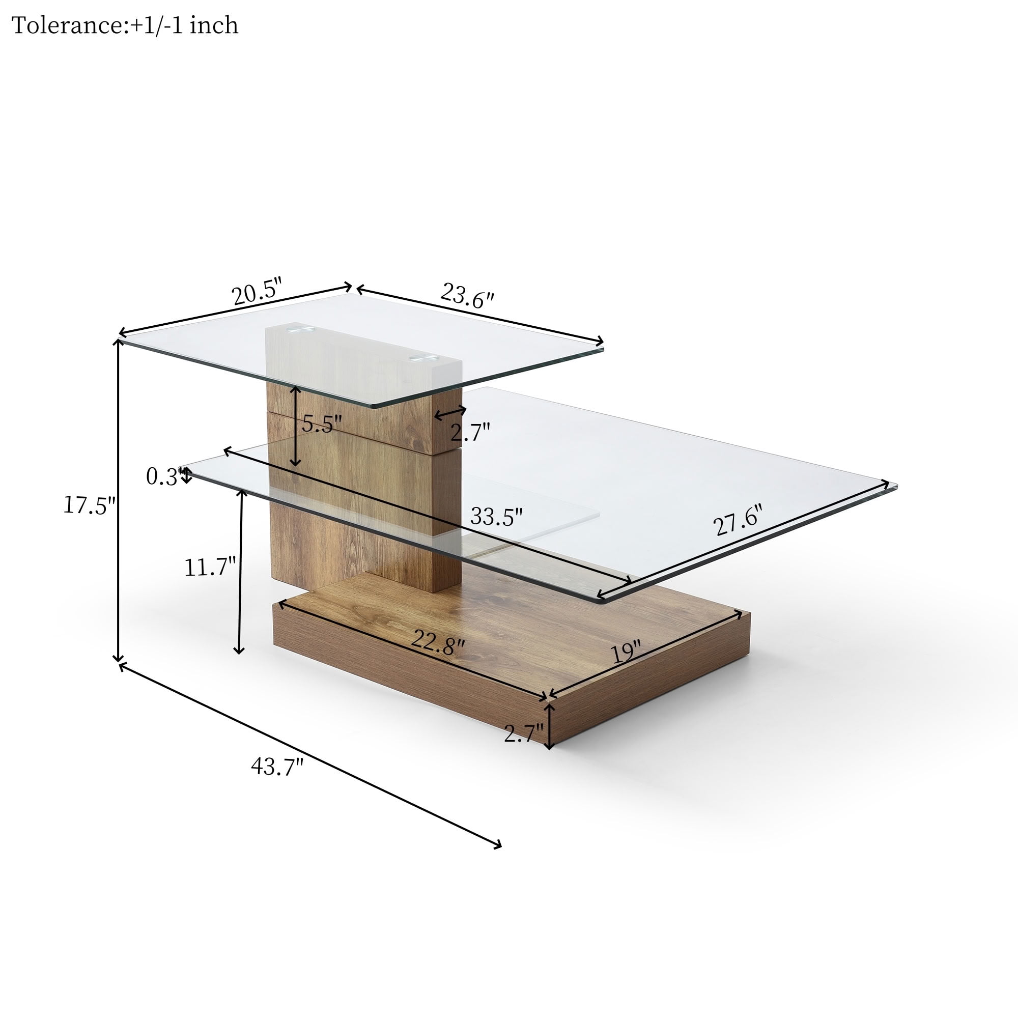 MAYEERTY 3 Tier Tempered Glass Coffee Table, Modern Multi Open Storage Center Table for Living Room Office Reception Room