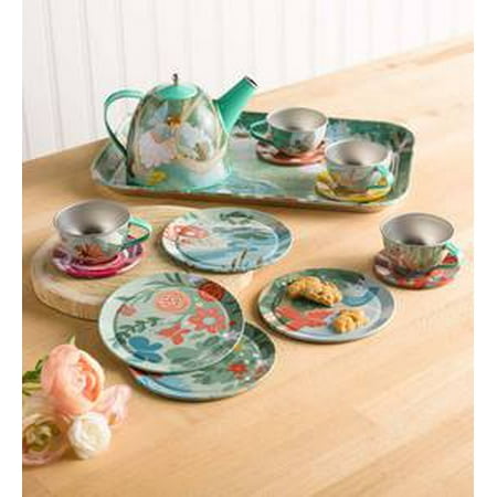 14 Piece Unbreakable Mermaid Fairy Tin Tea Set with Carrying