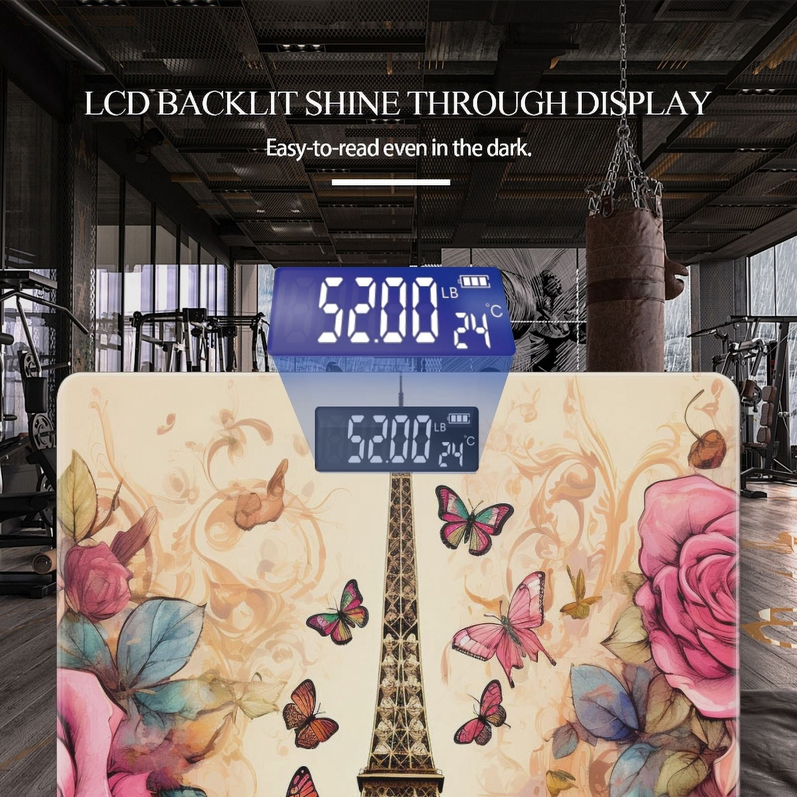 High Precision Body Weight Scale Smart Bathroom Scales with Large LCD Display(400lbs),Decorative for Bedroom-Whimsical Watercolor Illustration Of The Eiffel Tower