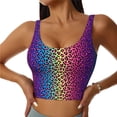 thumbnail image 2 of Picia Leopard Neon Rainbow Gradient Sports Bra for Women,Padded Strappy Sports Bras Medium Support Yoga Bra with Removable Cups,Running Yoga Bra-, 2 of 9