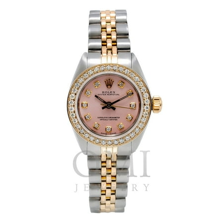 Rolex Oyster Perpetual Diamond Watch, 26mm, Pink Dial With 1.00 CT Diamond Bezel, Rolex, Adult, Male