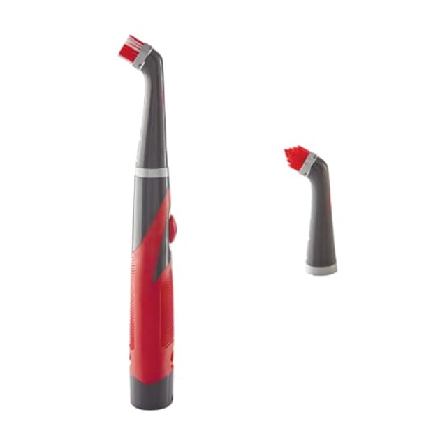 Rubbermaid Reveal Power Scrubber and Grout Head for Household Cleaning, Gray/Red, Multi-Purpose Scrub Brush Cleaner for Grout/Tile/Bathroom/Shower/Bathtub, Water Resistant, Lightweight (20