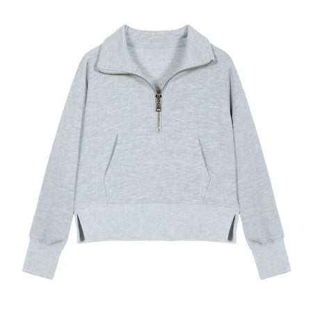 REDARER Girls Sweatshirts for Teen Girls Half Zip Long Sleeve Cropped Hoodies Preppy Cute Clothes for Girls with Thumb Hole Kids Clothing Size:5-6 Years