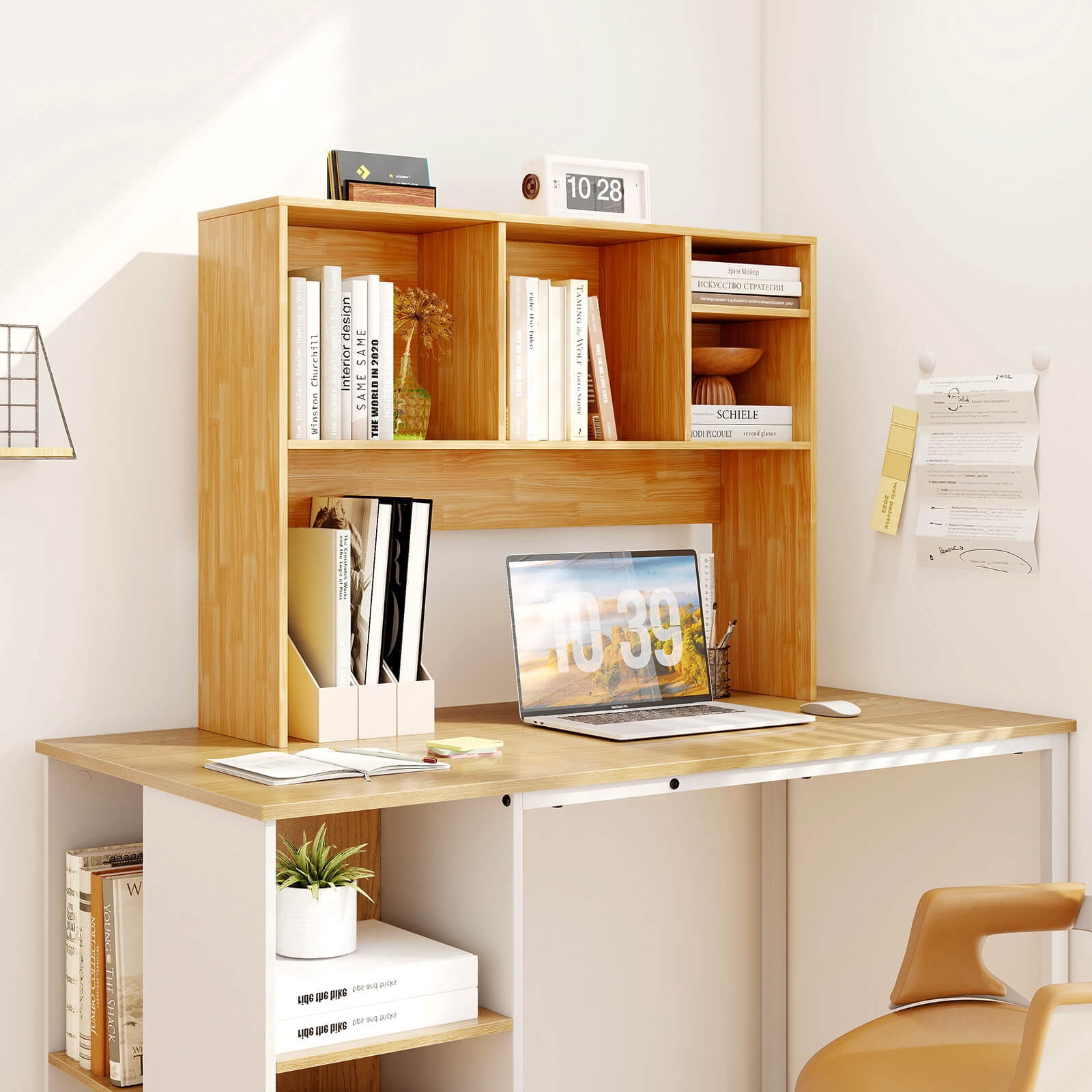 Costway Computer Desktop Bookcase Countertop Storage Bookshelf Organizer with 4 Cubbies Beige