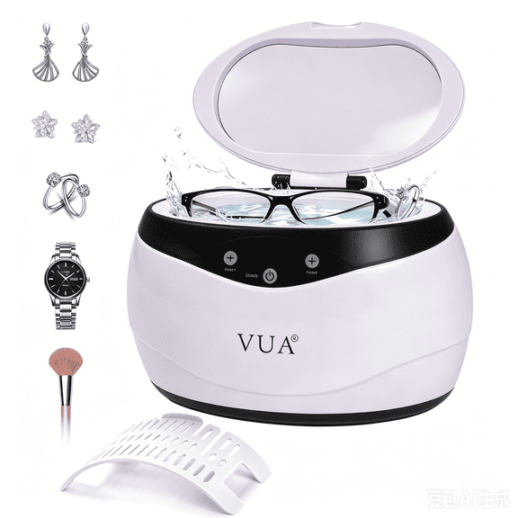 VUA 22oz Ultrasonic Jewelry Cleaner, 304 Stainless Steel Tank with 5 Time Modes and Watch Holder for Jewelry, Watches, Retainers and Dentures