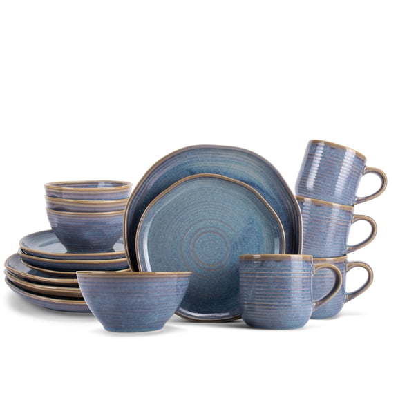 Elanze Designs Reactive Ceramic Dinnerware 16 Piece Set - Service for 4, Ocean Sunrise