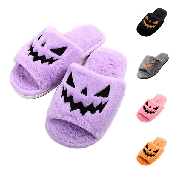 Basysin Women Halloween Slippers Slip On Soft Plush Warm House Shoes Fashion Fluffy Indoor Slippers Casual Home Footwear for Autumn Winter