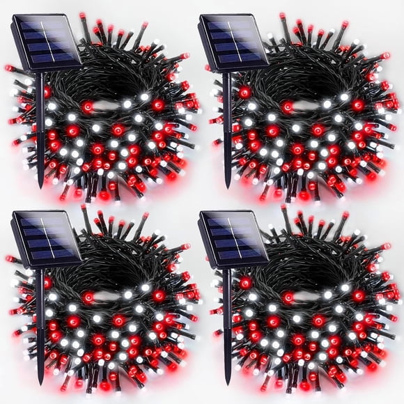 Luces solares navideñas EXF 400 LED 132 pies, paquete de 4 unidades, rojo/blanco