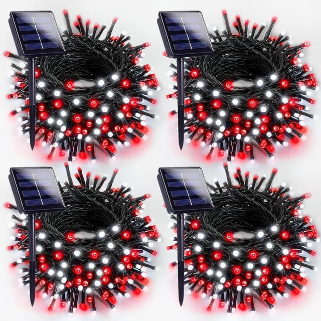 Luces solares navideñas EXF 400 LED 132 pies, paquete de 4 unidades, rojo/blanco