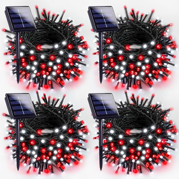 Luces solares navideñas EXF 400 LED 132 pies, paquete de 4 unidades, rojo/blanco