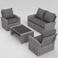 thumbnail image 6 of UDPATIO 4 Piece Outdoor Sectional Conversation Sets， Wicker Patio Furniture Set with Gray PE Rattan Patio Sofa Set for Balcony, Porch, Backyard, Gray, 6 of 8
