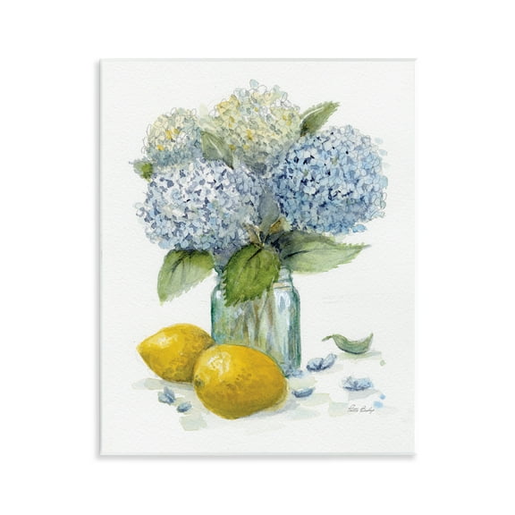 Stupell Industries Hydrangeas & Lemons Vase Floral Painting Unframed Art Print Wall Art, 11 x 14