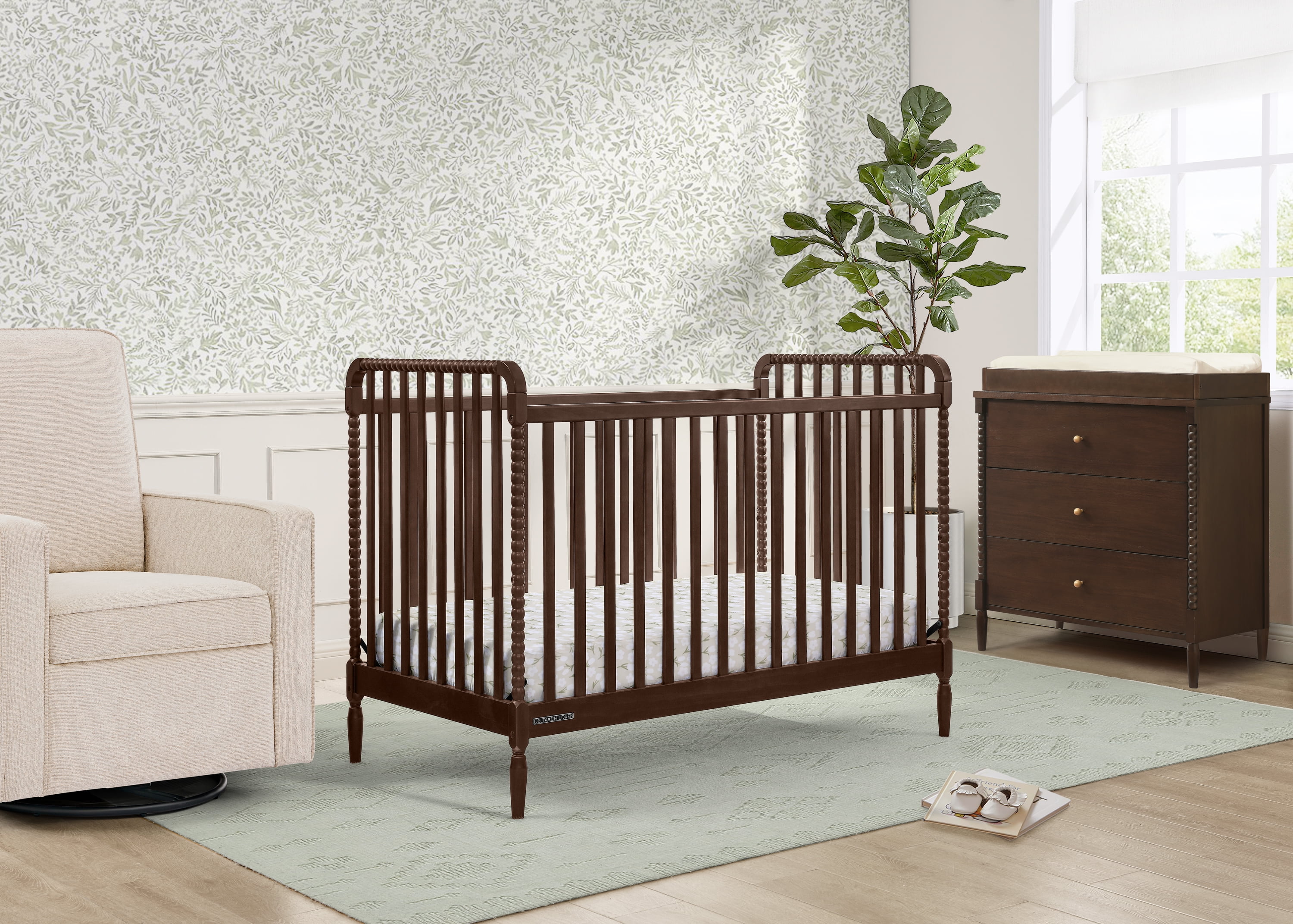 Delta Children Lily 4-in-1 Convertible Crib - Greenguard Gold Certified, Walnut Espresso
