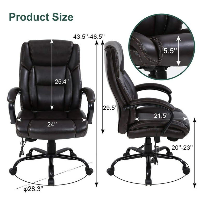 BestOffice Massage Office Chair Big and Tall 500lbs Wide Seat Ergonomic Desk Chair with Lumbar Support Arms High Back PU Leather Executive