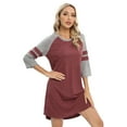 thumbnail image 3 of WBQ Nightgown 3/4 Sleeve for Women Sleepwear Crew Neck Loungewear Aboce The Knee Length Nightshirt Red Gray S-2XL, 3 of 9