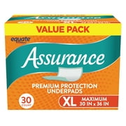 Assurance Equate Maximum Absorbency Unisex Premium Protection Underpads Value Pack, XL, 30 count