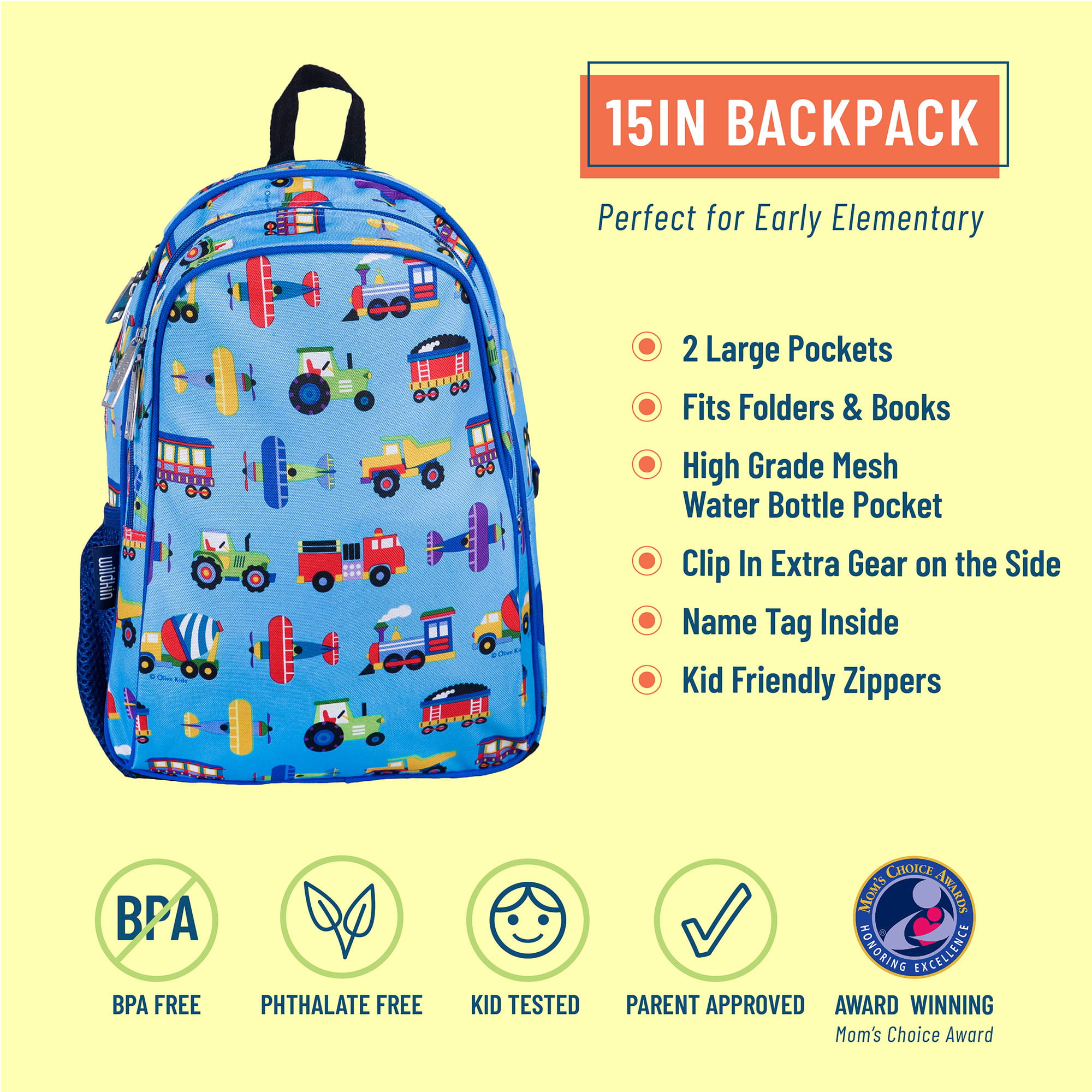 Wildk Pack 'n Snack Backpack, Olive Kids Heroes, 12