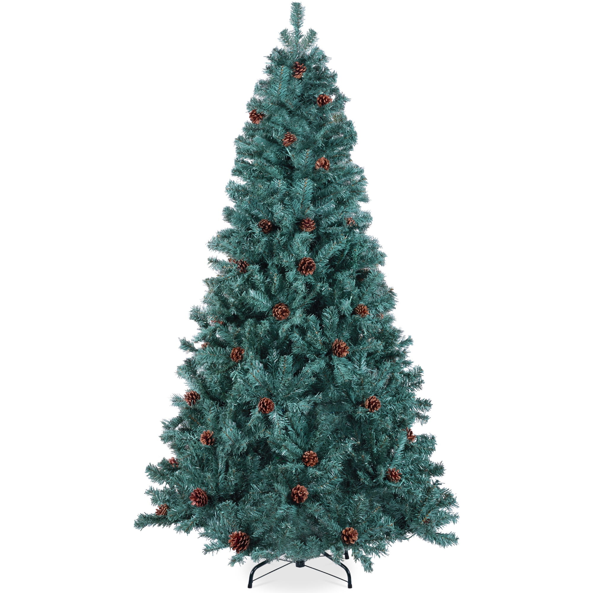 Best Choice Products 6ft Pre-Decorated Holiday Christmas Pine Tree w/1,000 Branch Tips, Metal Base Blue Spruce