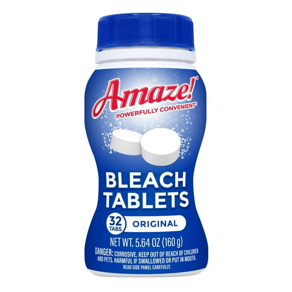 Amaze!® Ultra-Concentrated Bleach Tablets – Powerful Stain-Fighting & Whitening Laundry & Home Cleaning, 32 count, Original Scent