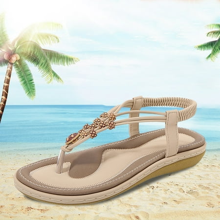 

YOUSNH Women Ladies String Bead Casual Elastic Band Bohemian Beach Shoes Sandals Summer Sandals for Women 2024 Beige 8(39)