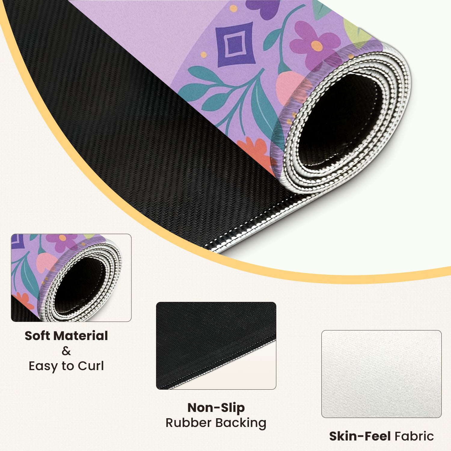 Mahjong Mat 31.5" x 31.5" Colorful Floral Frame Purple Vibrant Flower Anti-Slip and Noise Reduction Symmetry Design Mahjong Tiles Table Cover for Dominoes Poker Card Board and Tile Games