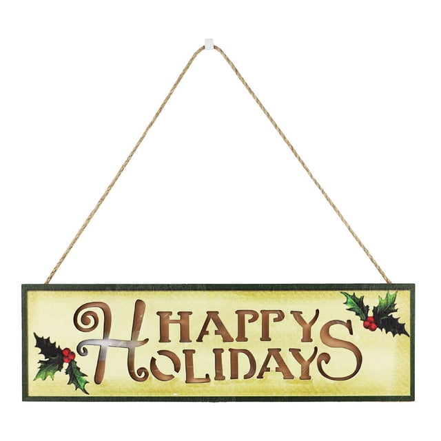 Inteprter Letrero de madera, luz LED de Navidad, colgador de saludo para Festival, suministros de decoración de ventanas, colgante para puerta, patio, Kits de decoración para fiestas Tipo 1 Inteprter HA063965-01