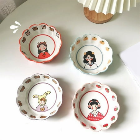 

Ceramic Cute Cartoon Round Dish Small Plate Home Salad Dessert Baking Bowl - A