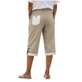 thumbnail image 4 of Enjoytime Striped Capris for Women High Waisted Linen Capri Pants Summer Casual Side Buttons Cropped Trousers, 4 of 6