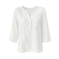thumbnail image 7 of Hurxie 3/4 Length Sleeve Womens Tops Cotton Linen Shirts V Neck Loose Fit Casual Blouses Early Fall Fashion Clothes White,XXL, 7 of 7