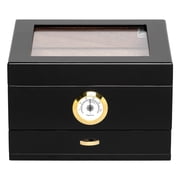 Humidor Supreme Mini Capri Glasstop with Drawer, Black, Hygrometer, 25-48 cigar