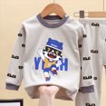 thumbnail image 4 of TOWED22 Toddler Boys Fall Clothes 2 Piece Long Sleeve Print Pattern Crewneck Sweatshirt Fleece Pants Soft Outfits Set(Grey,12-18 M), 4 of 5