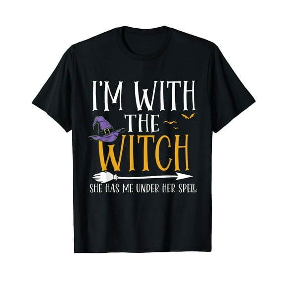 Funny Halloween Matching Couples Costume I'm With The Witch Short Sleeve T-Shirt