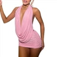 thumbnail image 1 of Vestido Mini Ajustado con Cuello en V Profundo para Mujer, Sin Mangas, para Fiestas y Clubes Rosa M, 1 of 8