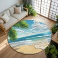 thumbnail image 3 of Summer Beach 8ft Round Rug, Coastal Ocean Tropical Palm Trees Non-Skid Rubber Backing Large Area Rugs - Living Room Bedroom Home Office, Indoor Floor Mat Carpets Washable Rug, 3 of 9