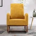 thumbnail image 7 of Rocking Chair, High Backrest Upholstered Velvet Accent Armchair with Rubber Wood Legs and Side Pocket, Comfy Glider Rocker Chair for Living Room and Bedroom, Yellow, 7 of 7