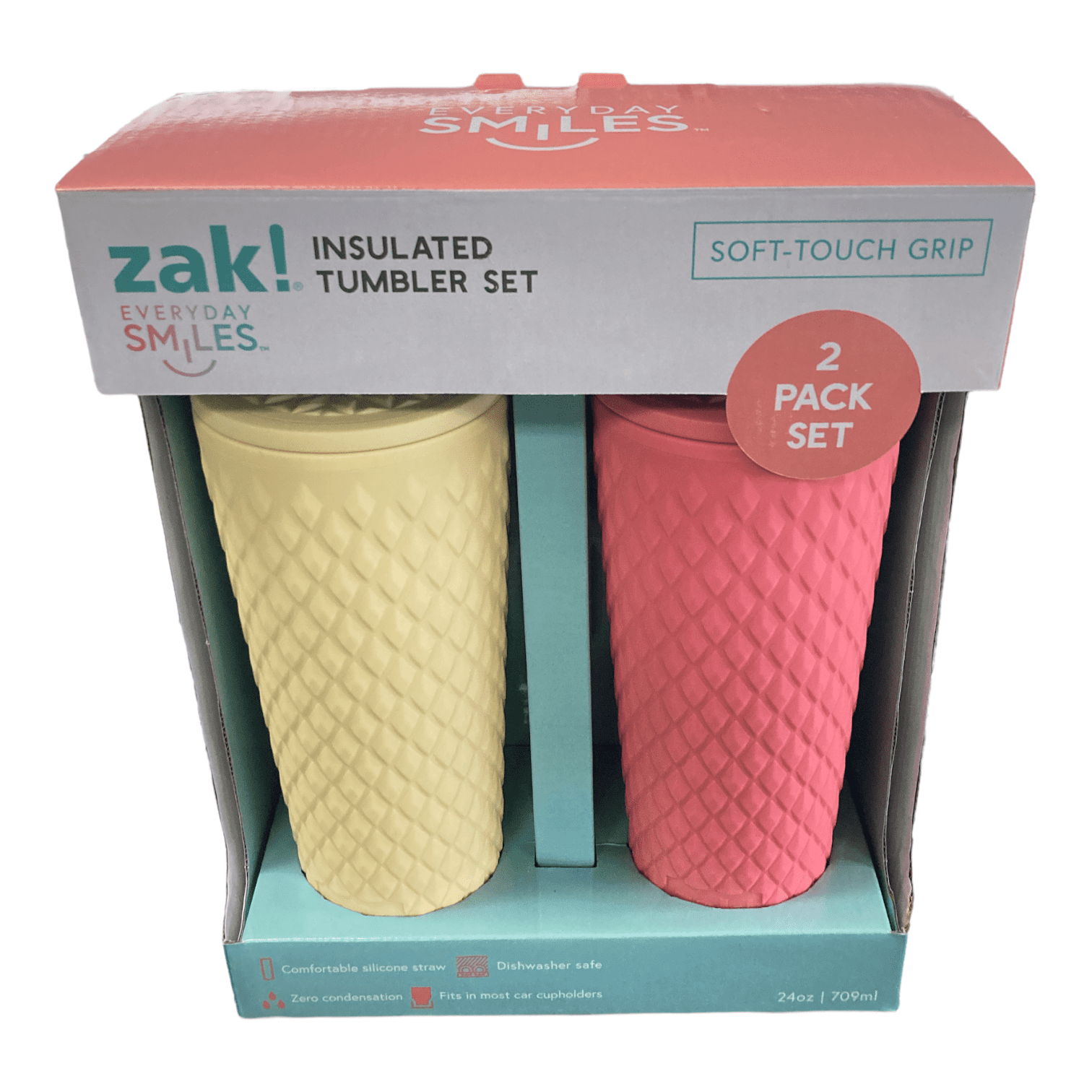 Zak Designs Cora 24 oz. Insulated Tumbler with Straw, 2 Pack Pink