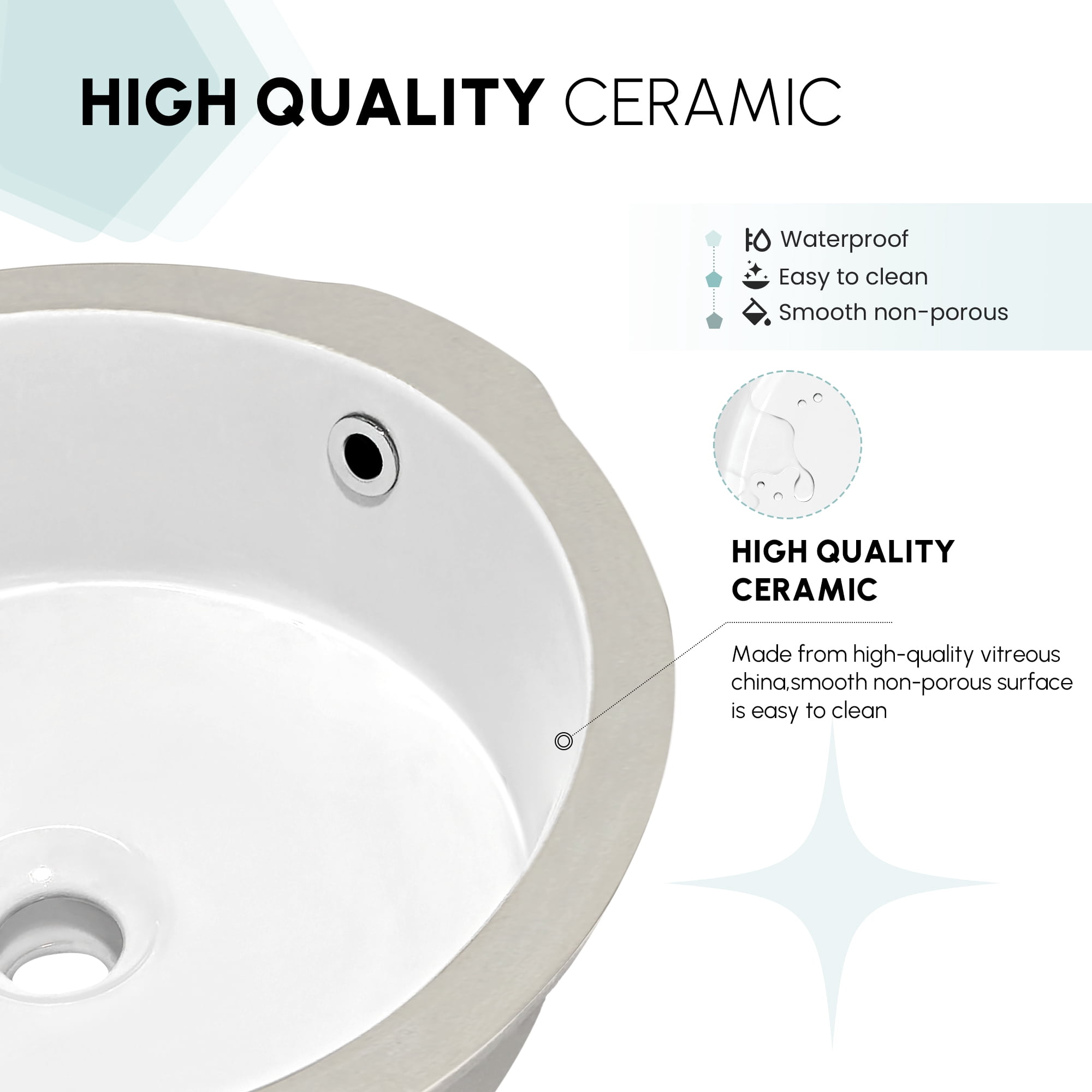 Marseille Circular Undermount Ceramic Bathroom Sink with Overflow in White