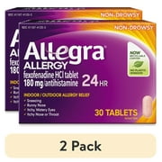 (2 pack) Allegra Adult 24-Hour Allergy Relief Tablets, Non-Drowsy Allergy Medicine, 180 mg Pill, 30 Count