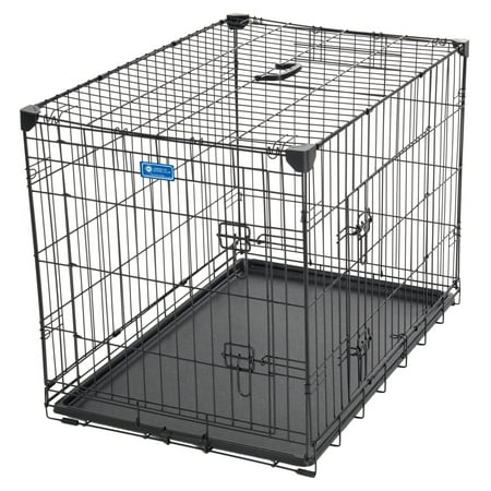 AKC® 30L x 21W x 24H Inch 2-Door Dog Training Crate with Corner Stabilizers, Rust-Resistant Wire, Handle, Leak-Proof Removable Pan, Free Training Guide