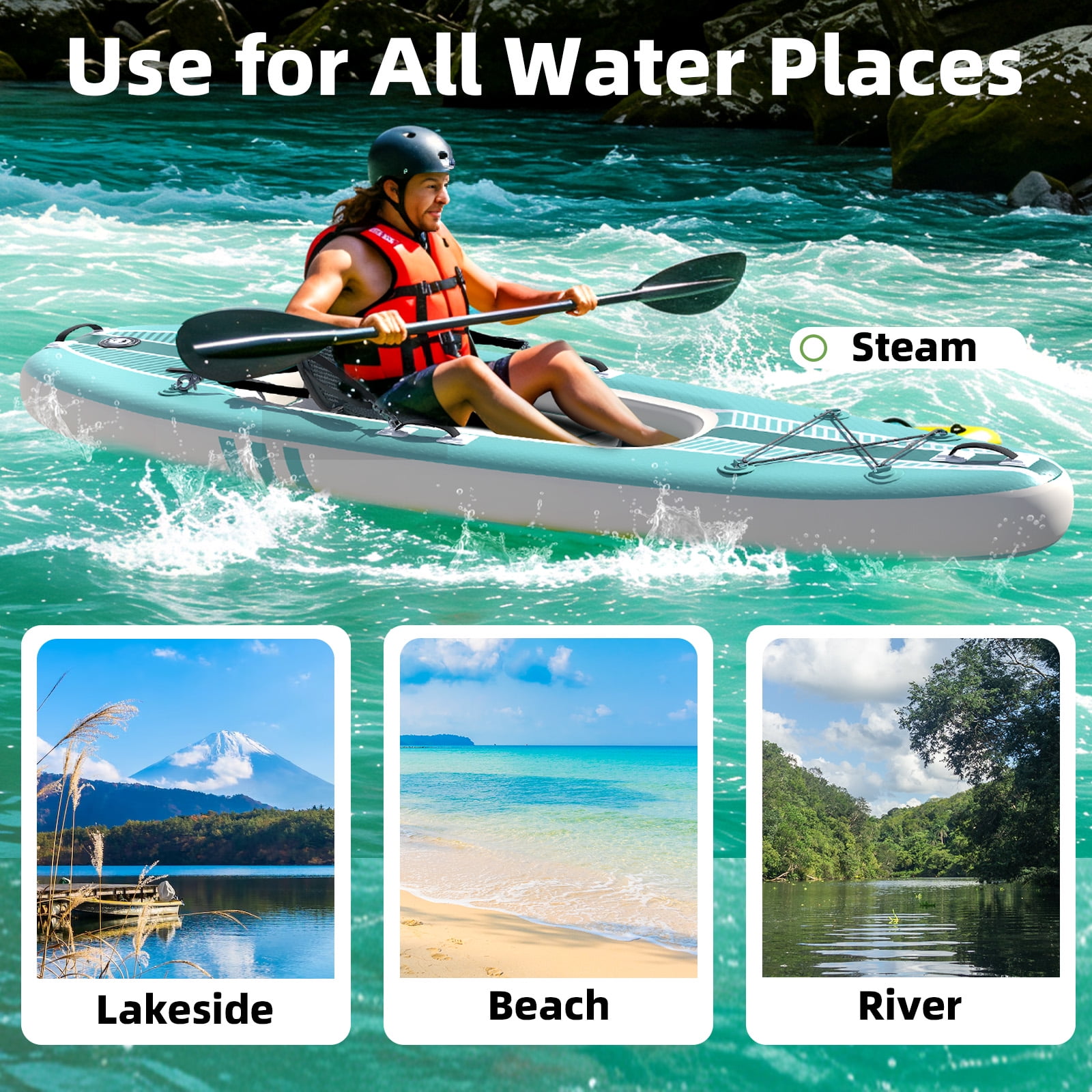 Danrelax 1 Person Inflatable Kayak for Adults, Drop-Stitch Floor, Tandem Kayak, Blue